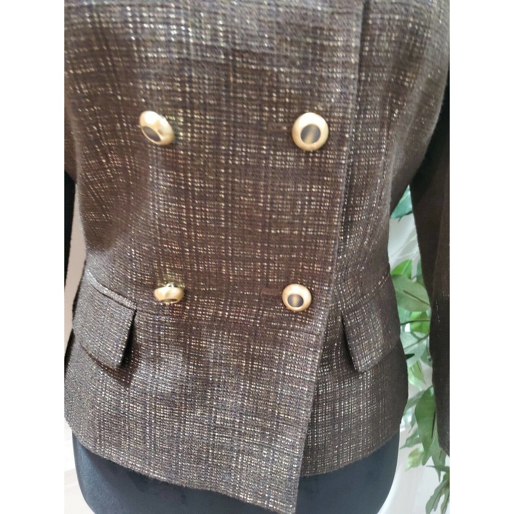 Antonio Melani Women Brown Polyester Long Sleeve Double Breasted Blazer Size 6 - Picture 3 of 11